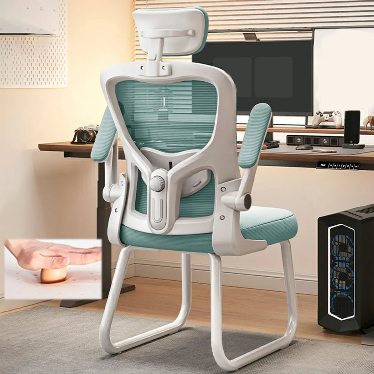 Black Steel Frame Mesh Lumbar Support Task Office Chair Image - 7