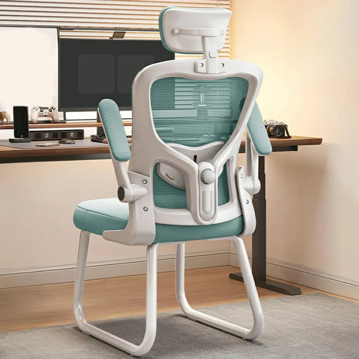 Black Steel Frame Mesh Lumbar Support Task Office Chair Image - 8