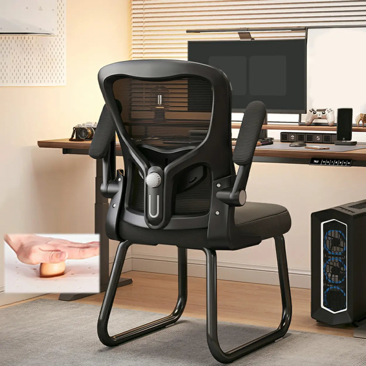Black Steel Frame Mesh Lumbar Support Task Office Chair Image - 9