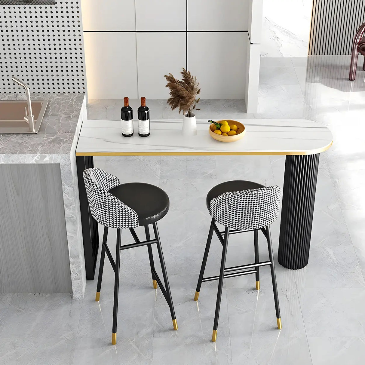 Black Stone Oval Metal Tall Bar Table for Island Dining Image - 4