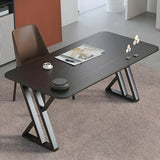 Black Stone Rectangular Metal Sled Base Writing Desk Image - 1