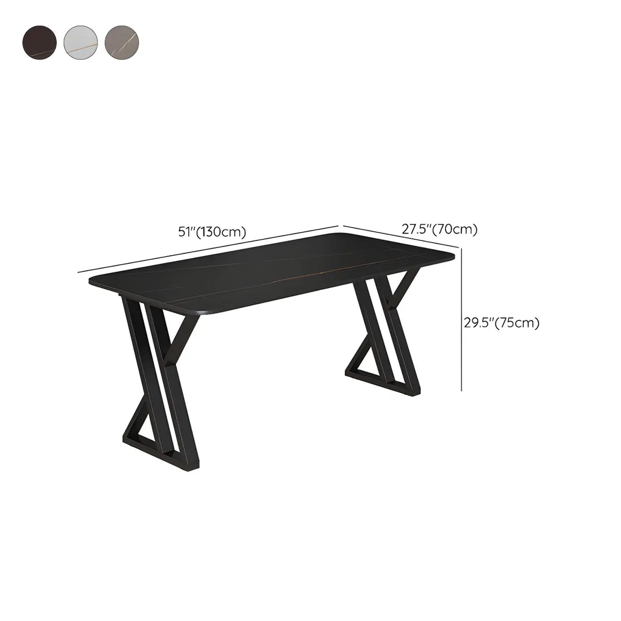 Black Stone Rectangular Metal Sled Base Writing Desk Image - 16