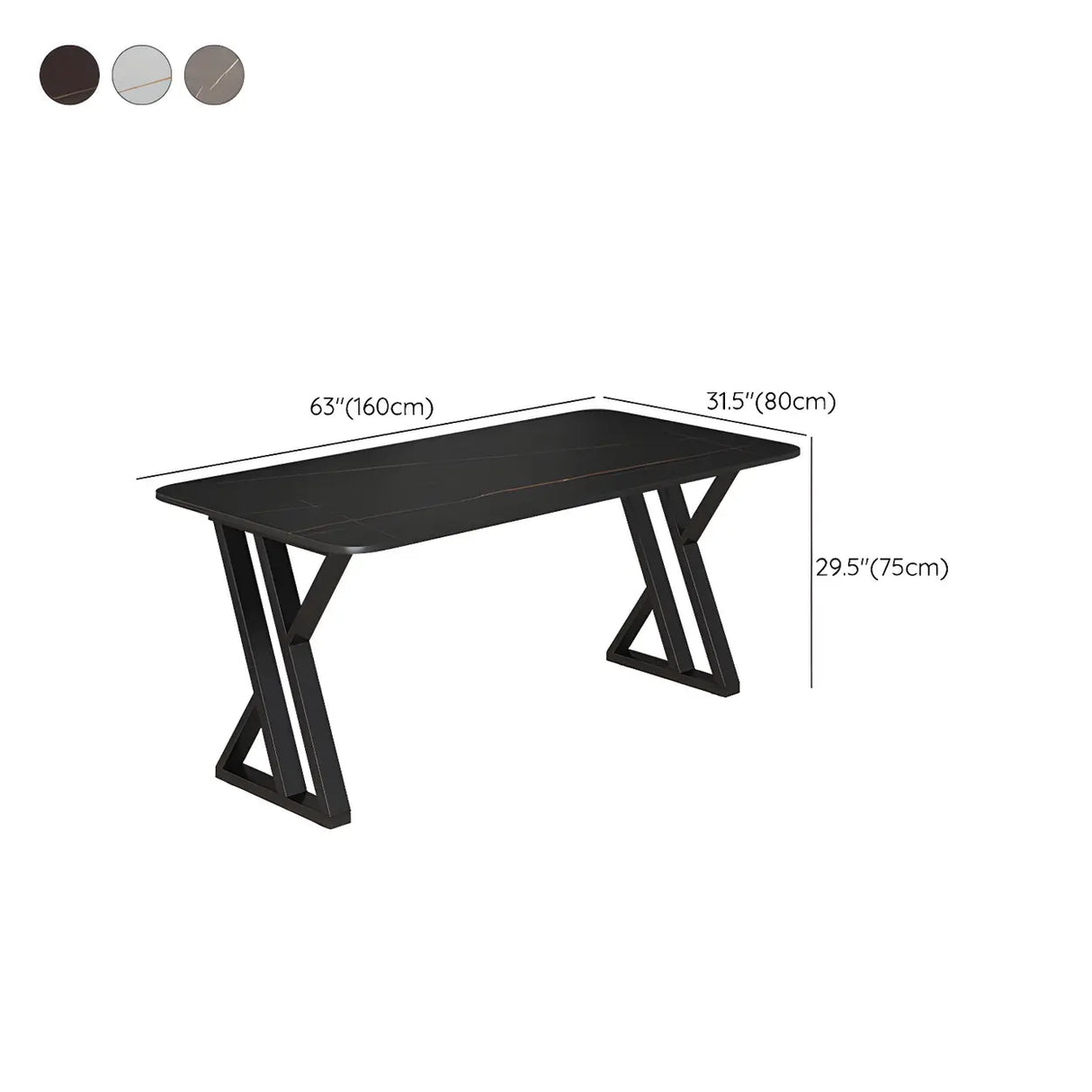 Black Stone Rectangular Metal Sled Base Writing Desk Image - 18