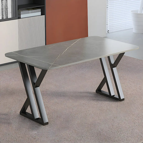 Black Stone Rectangular Metal Sled Base Writing Desk Image - 2
