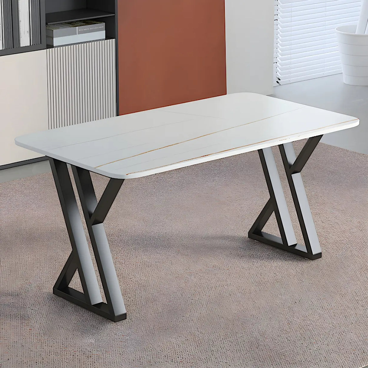Black Stone Rectangular Metal Sled Base Writing Desk Image - 3