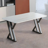 Black Stone Rectangular Metal Sled Base Writing Desk Image - 3
