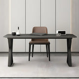 Black Stone Rectangular Metal Sled Base Writing Desk Image - 4
