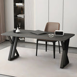 Black Stone Rectangular Metal Sled Base Writing Desk Image - 7