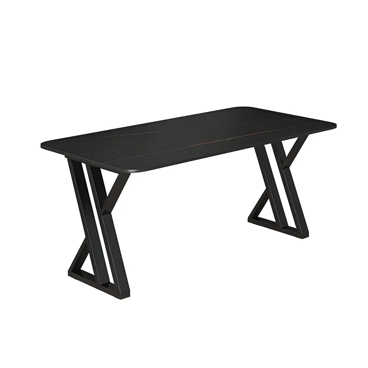 Black Stone Rectangular Metal Sled Base Writing Desk Image - 8