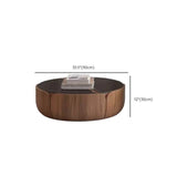 Black Stone Round Brown Wood Base Storage Coffee Table #size