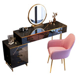 Black Stone Top Wood Makeup Vanity with Drawers Mirror Image - 5