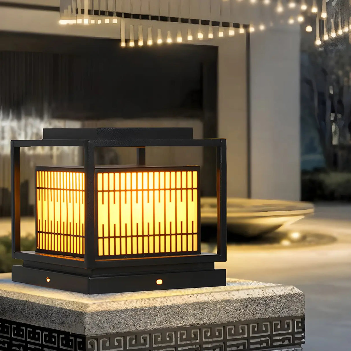 Black Stylish Square Lantern Metal Outdoor Post Light Image - 10
