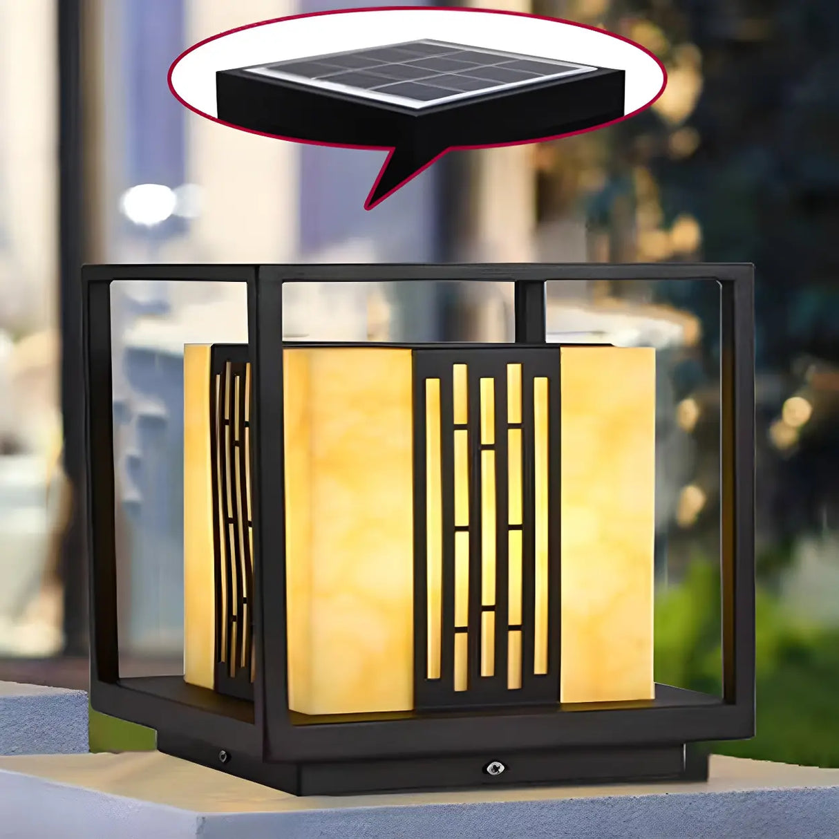 Black Stylish Square Lantern Metal Outdoor Post Light Image - 12