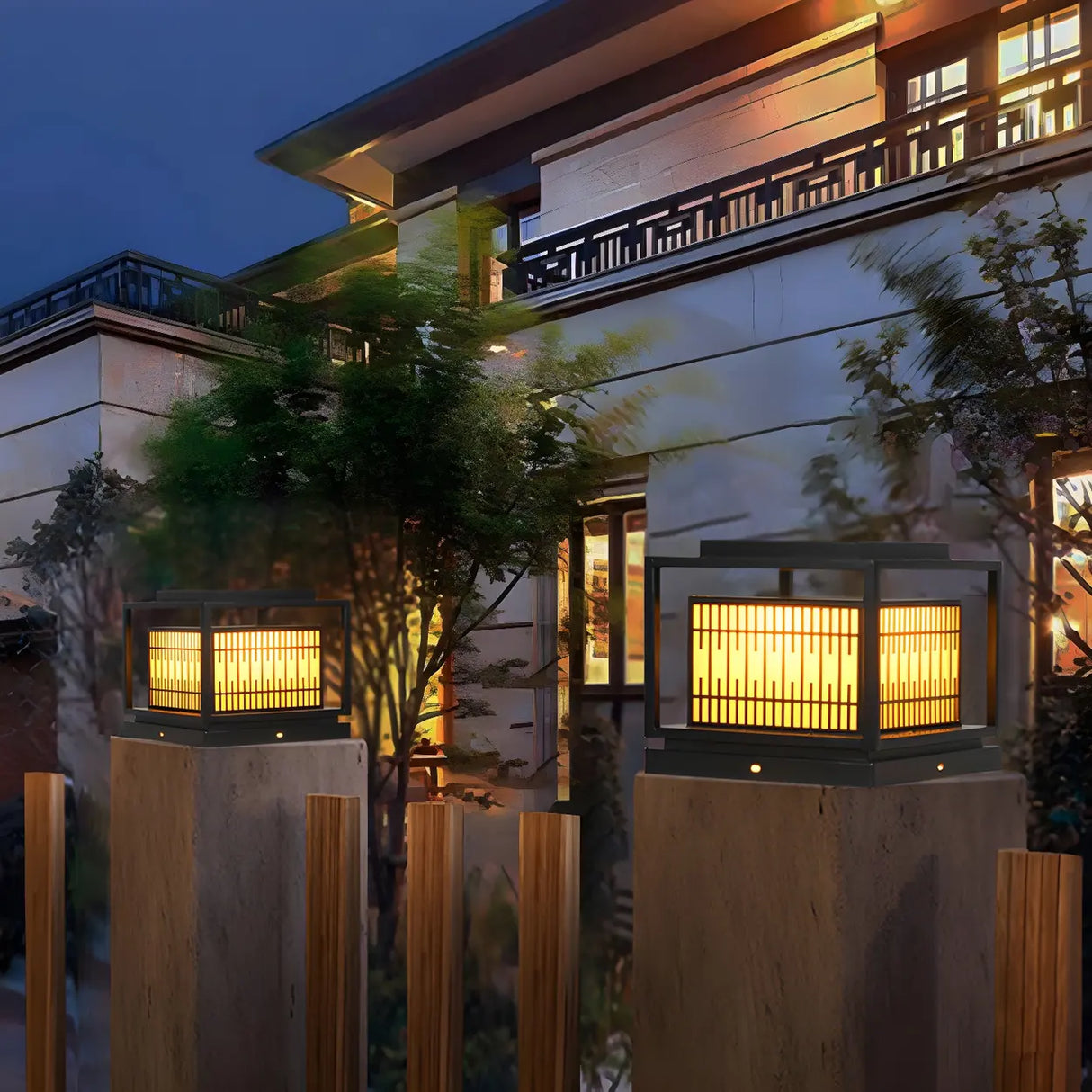 Black Stylish Square Lantern Metal Outdoor Post Light Image - 3