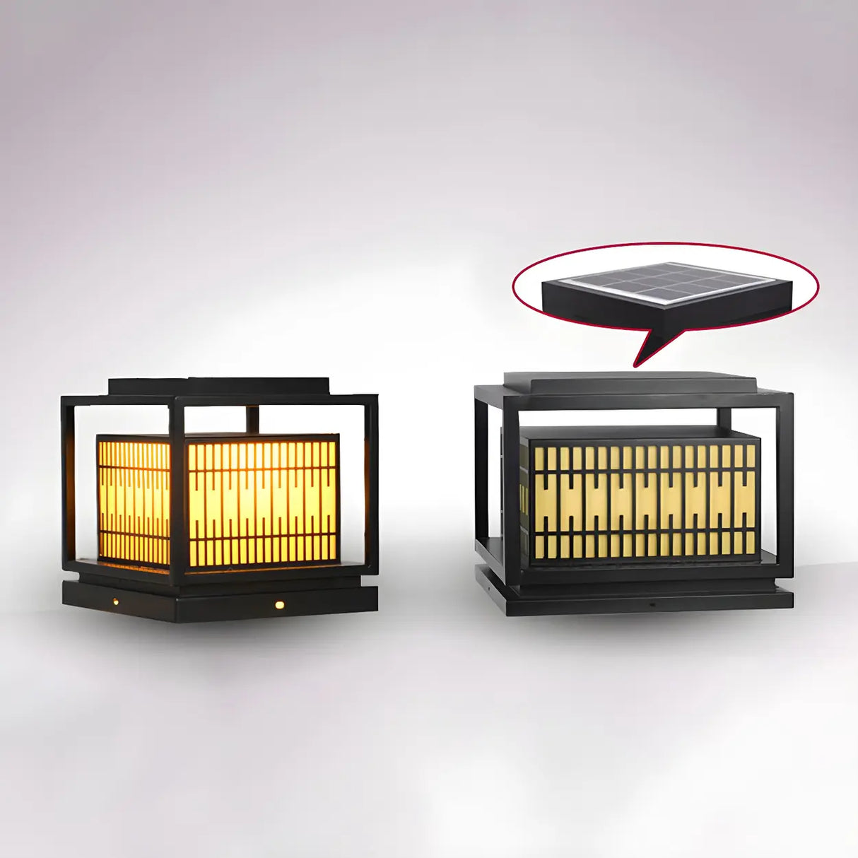 Black Stylish Square Lantern Metal Outdoor Post Light Image - 6