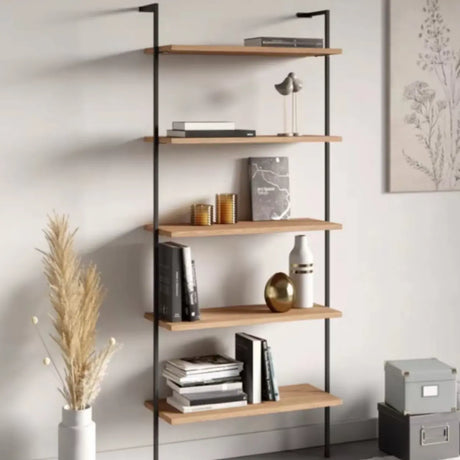 Black Stylish Wall Mounted Open Wood Etagere Bookshelf Image - 1
