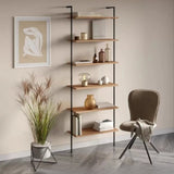 Black Stylish Wall Mounted Open Wood Etagere Bookshelf Image - 11