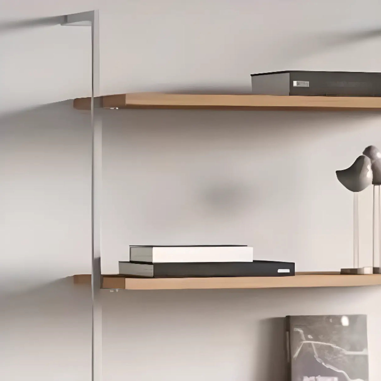 Black Stylish Wall Mounted Open Wood Etagere Bookshelf Image - 12