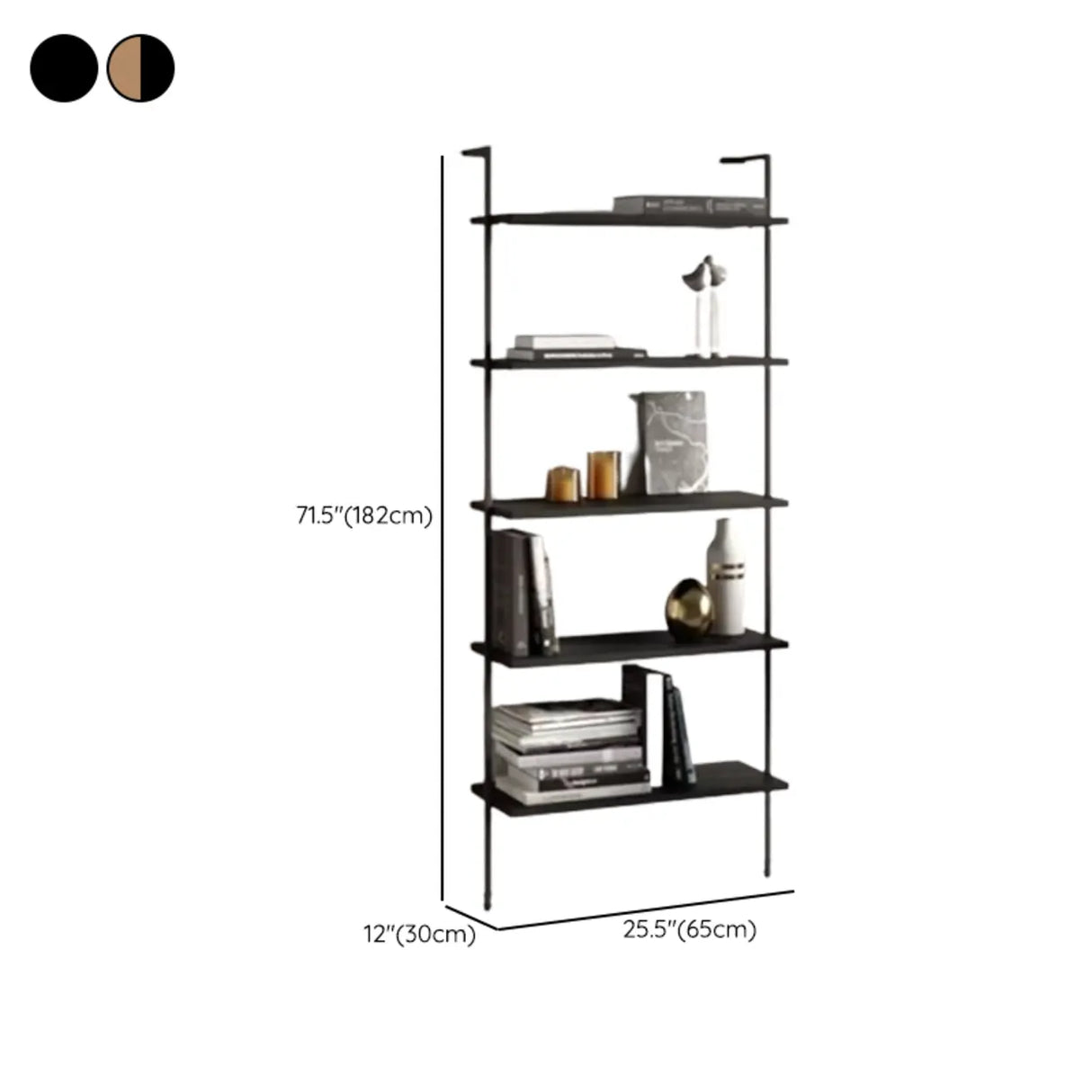 Black Stylish Wall Mounted Open Wood Etagere Bookshelf 