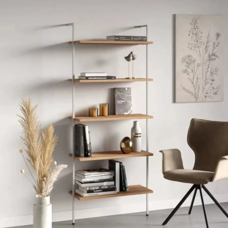 Black Stylish Wall Mounted Open Wood Etagere Bookshelf Image - 2