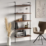 Black Stylish Wall Mounted Open Wood Etagere Bookshelf Image - 3