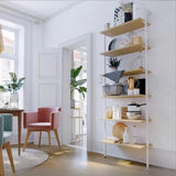 Black Stylish Wall Mounted Open Wood Etagere Bookshelf Image - 7