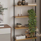 Black Stylish Wall Mounted Open Wood Etagere Bookshelf Image - 8