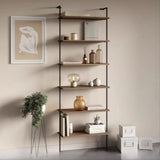 Black Stylish Wall Mounted Open Wood Etagere Bookshelf Image - 9