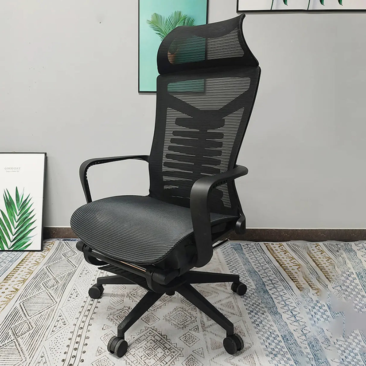 Black Swivel Mesh Reclining Ergonomic Office Chair Image - 8
