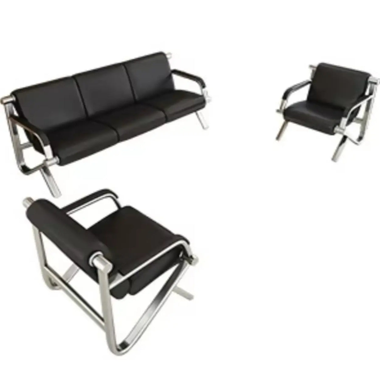 Black Tear Resistant Faux Leather Four Seater Sofa Image - 11