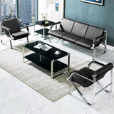 Black Tear Resistant Faux Leather Four Seater Sofa Image - 12