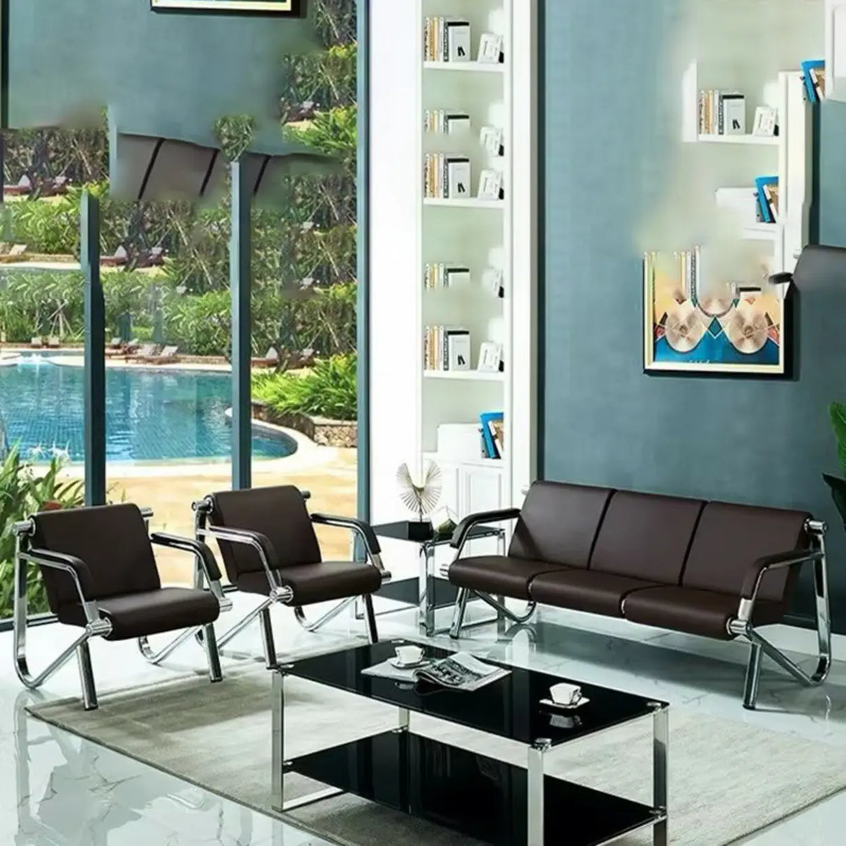 Black Tear Resistant Faux Leather Four Seater Sofa Image - 13
