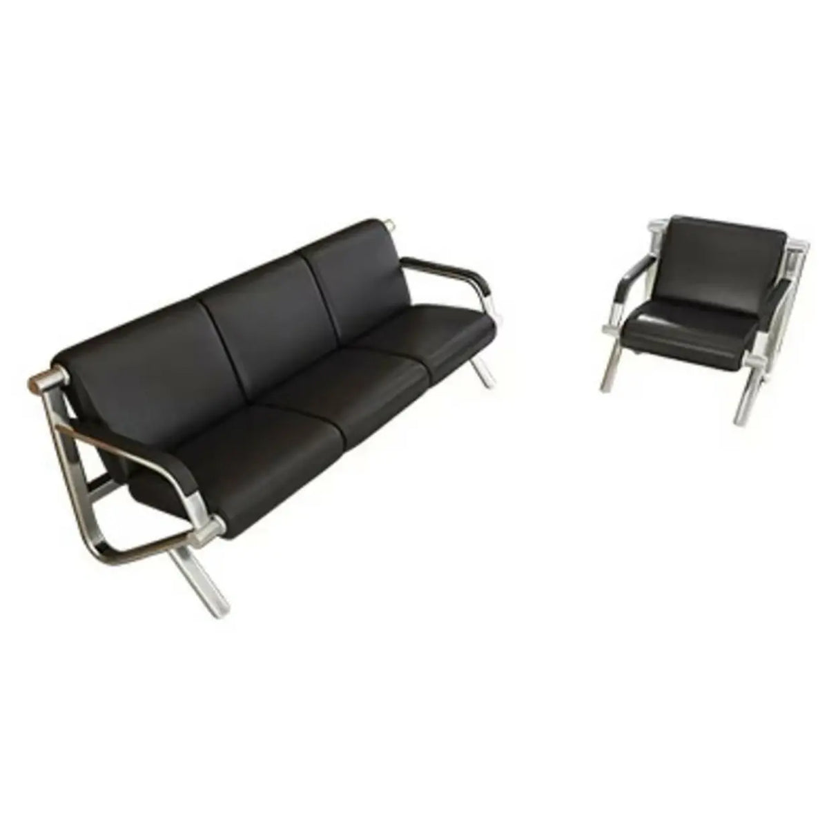 Black Tear Resistant Faux Leather Four Seater Sofa Image - 19