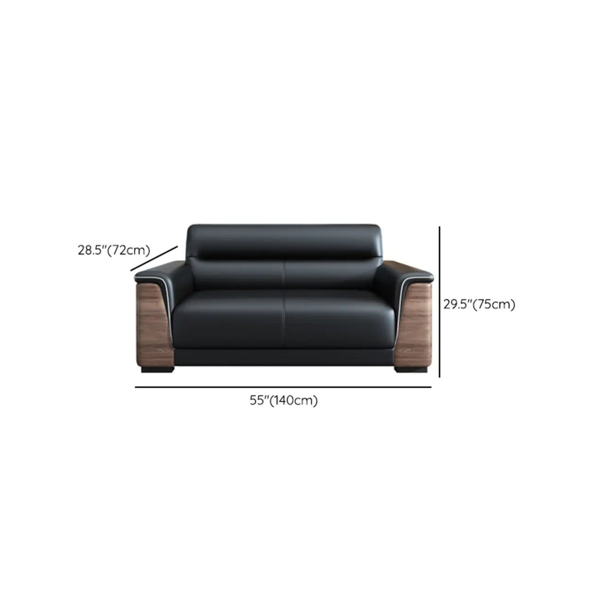 Black Tear Resistant Faux Leather Sewn Pillow Back Sofa Image - 10
