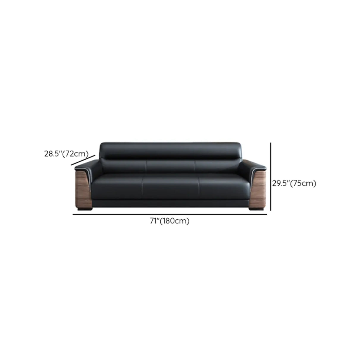 Black Tear Resistant Faux Leather Sewn Pillow Back Sofa Image - 11
