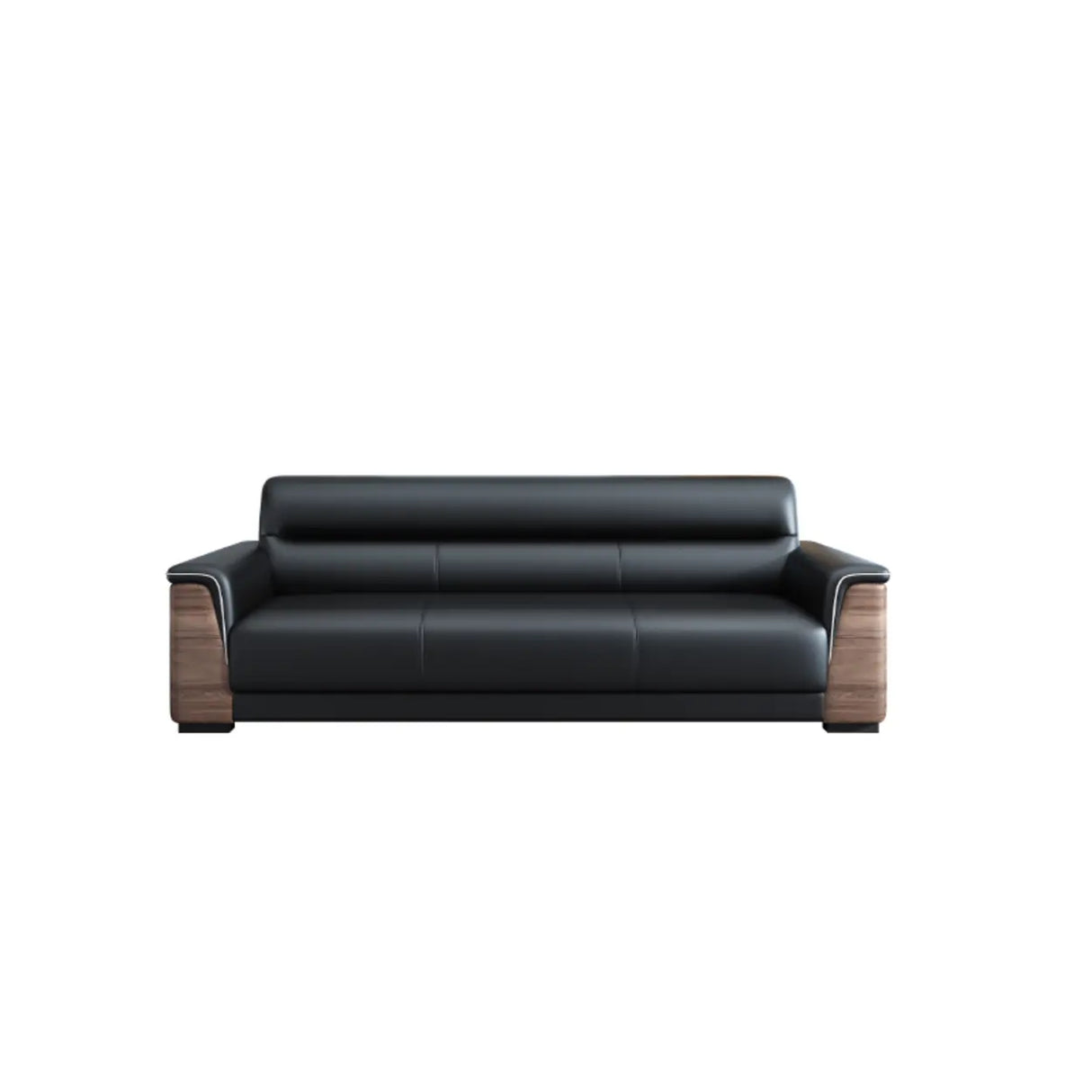 Black Tear Resistant Faux Leather Sewn Pillow Back Sofa Image - 5