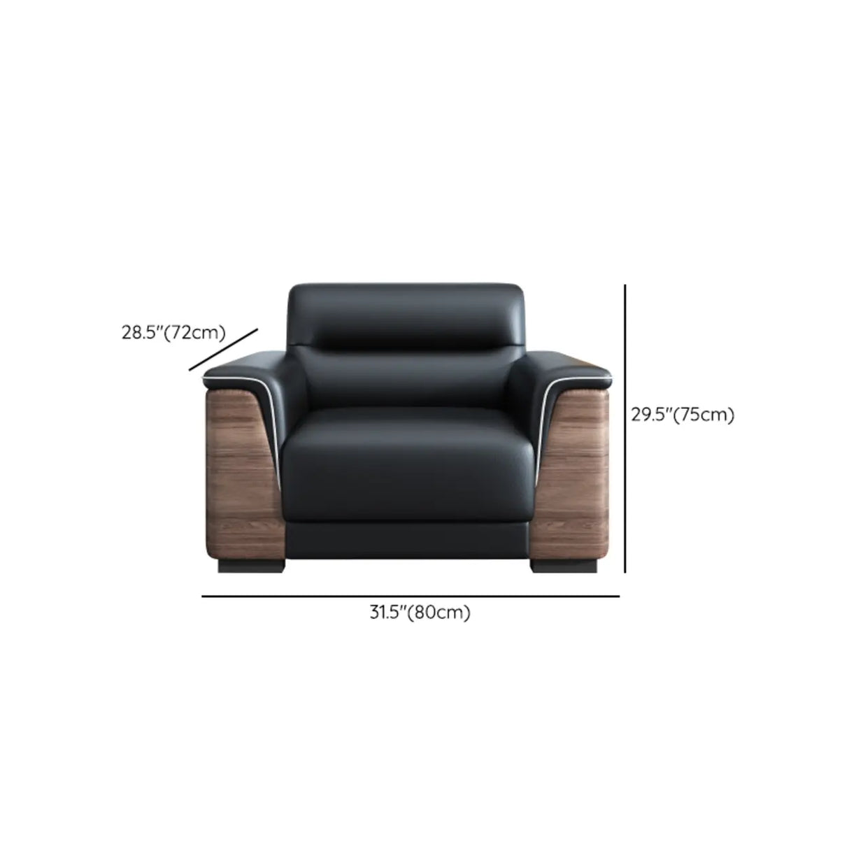 Black Tear Resistant Faux Leather Sewn Pillow Back Sofa 