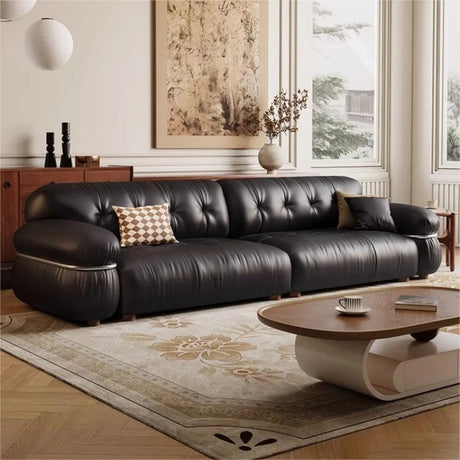 Black Tear Resistant Full Grain Cow Leather Sofa Image - 1