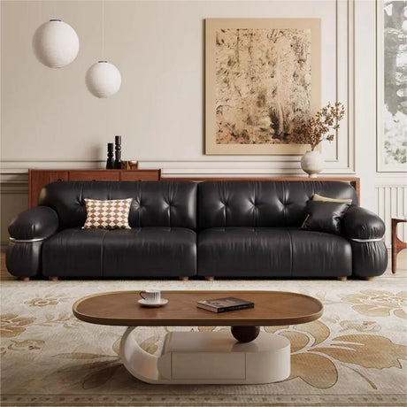 Black Tear Resistant Full Grain Cow Leather Sofa Image - 2