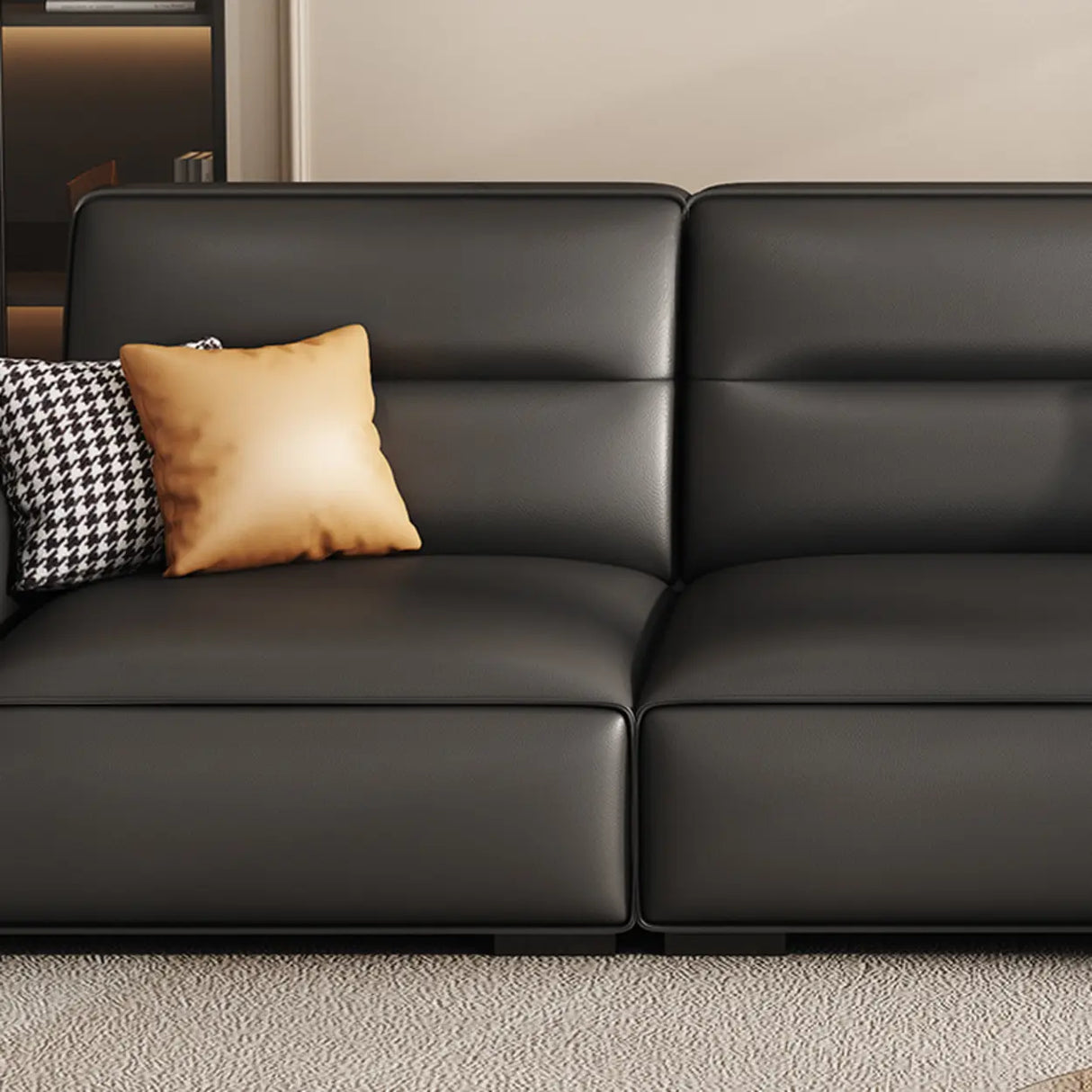 Black Tear Resistant Genuine Leather Foam Fill Sofa Image - 10