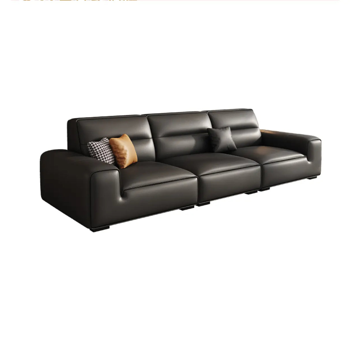 Black Tear Resistant Genuine Leather Foam Fill Sofa Image - 2
