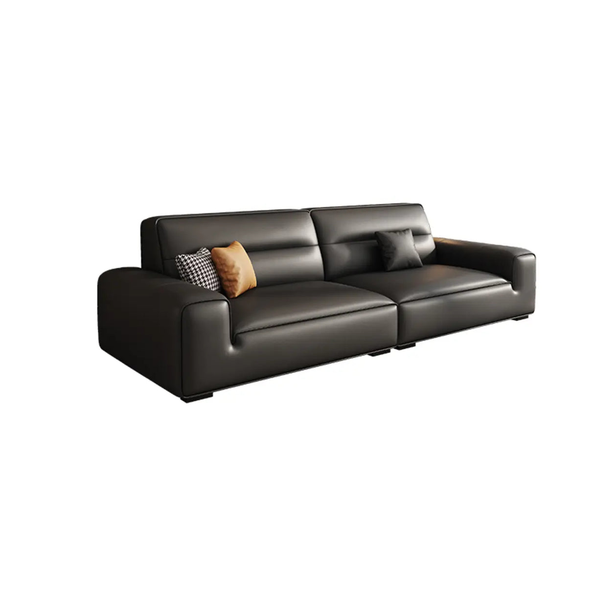 Black Tear Resistant Genuine Leather Foam Fill Sofa Image - 3