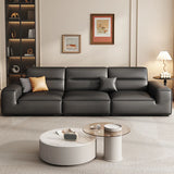 Black Tear Resistant Genuine Leather Foam Fill Sofa Image - 6