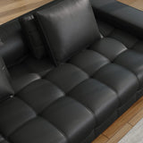 Black Tear Resistant Genuine Leather Pillow Back Sofa Image - 7