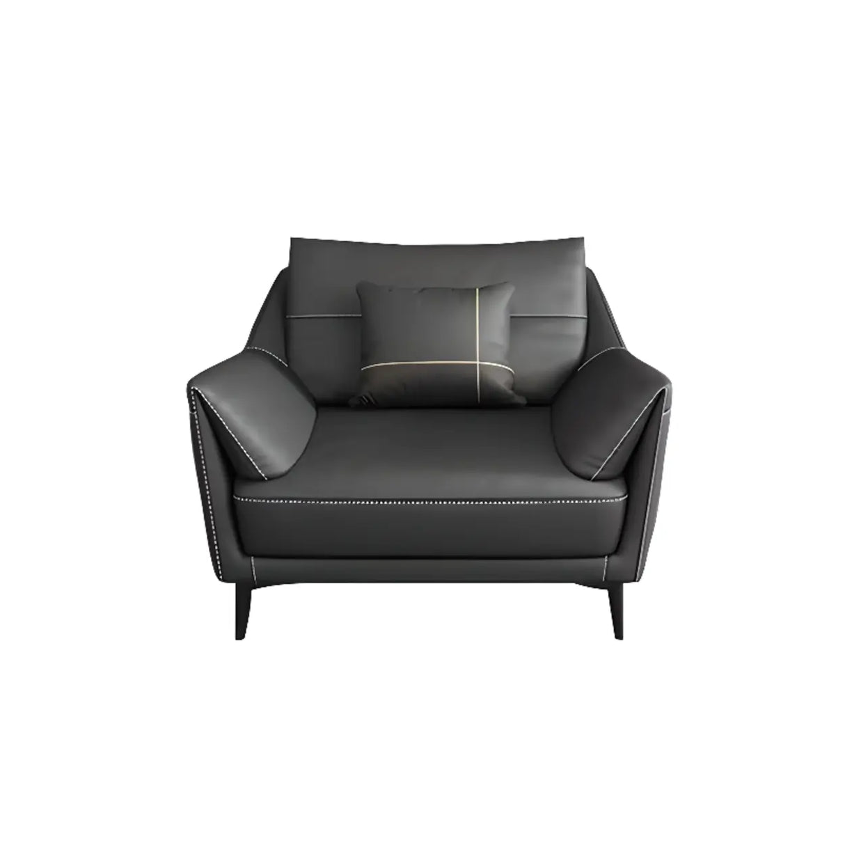 Black Tear Resistant Leather Foam Sofa with Pillow Image - 11