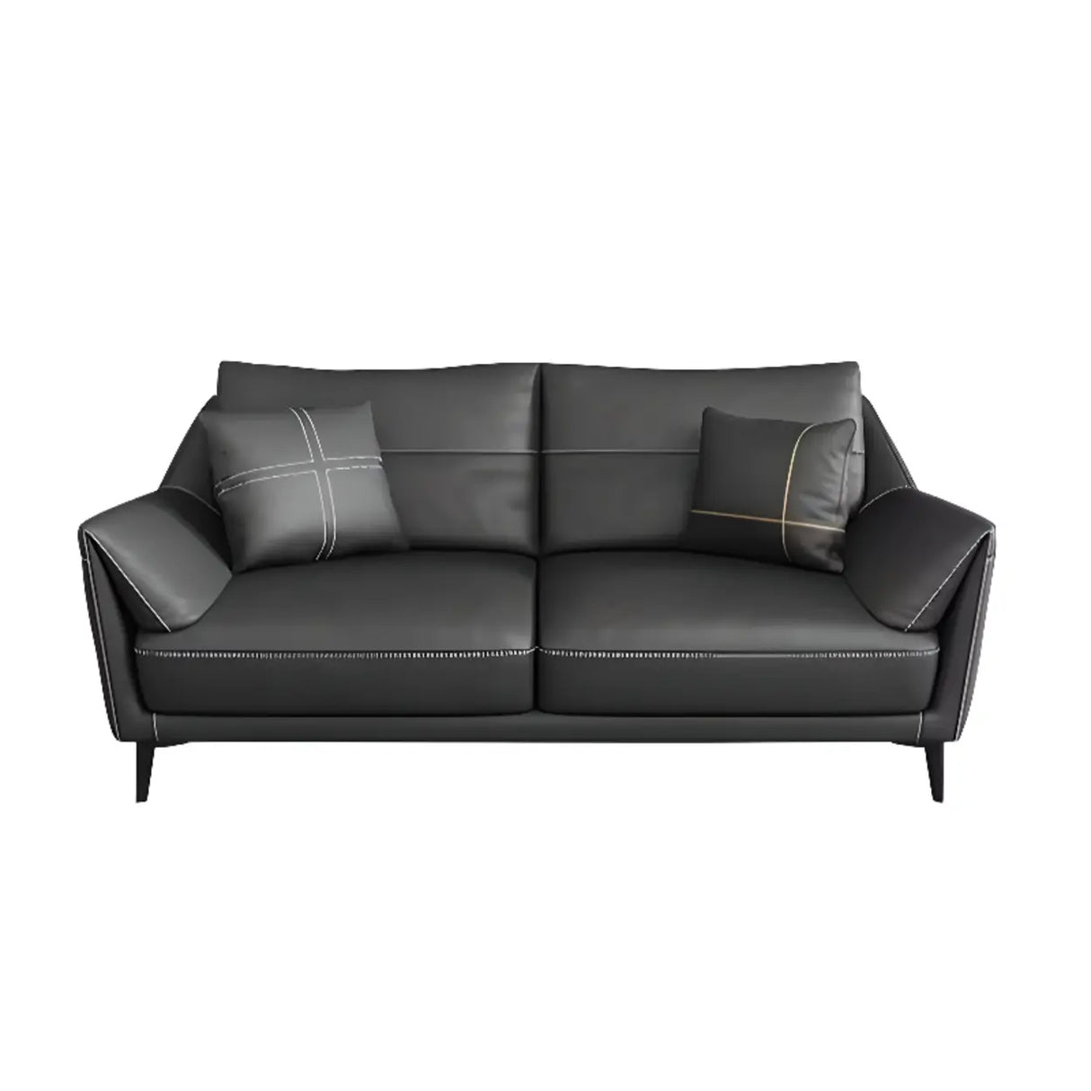 Black Tear Resistant Leather Foam Sofa with Pillow Image - 12