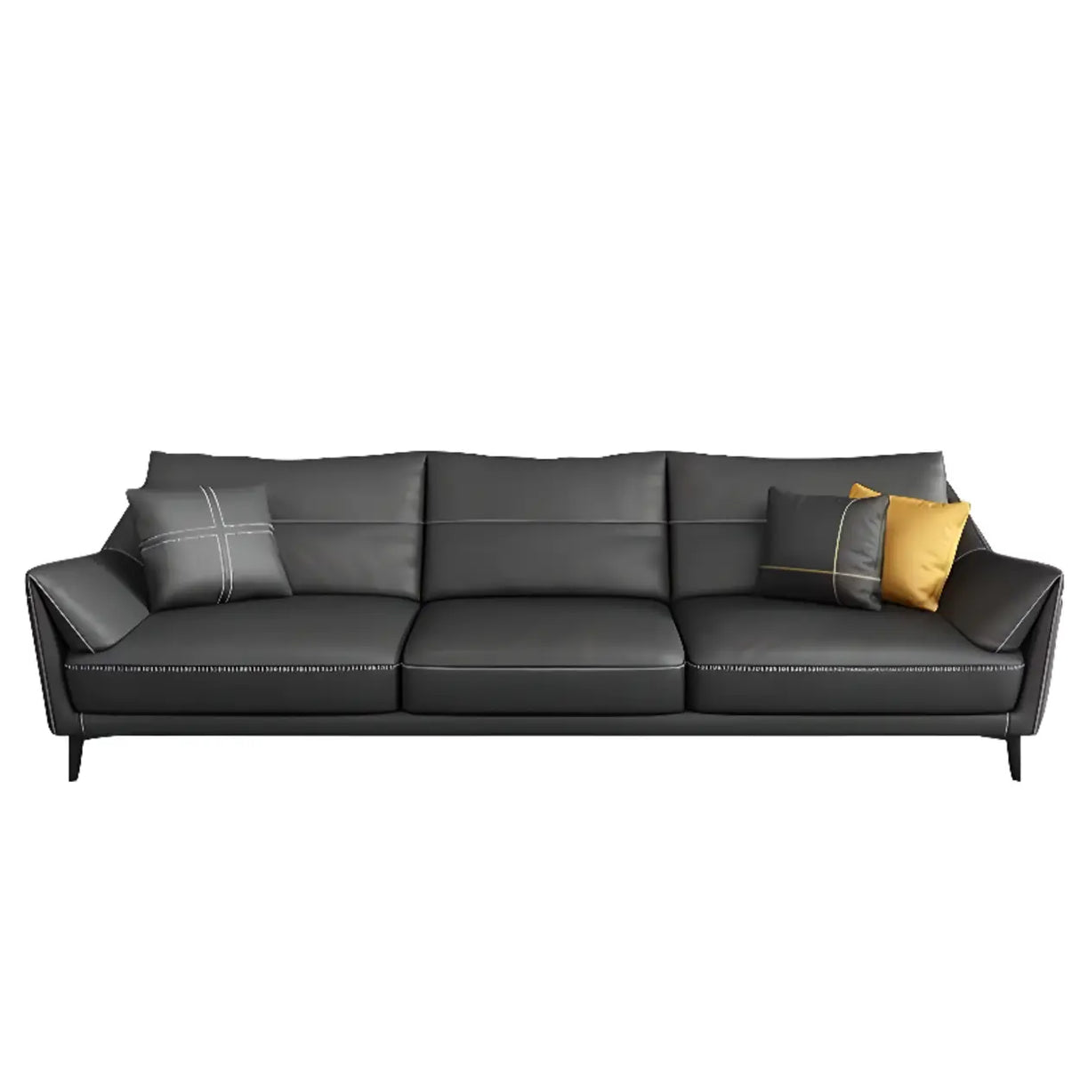 Black Tear Resistant Leather Foam Sofa with Pillow Image - 13