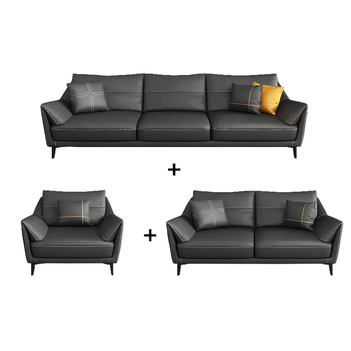 Black Tear Resistant Leather Foam Sofa with Pillow Image - 14