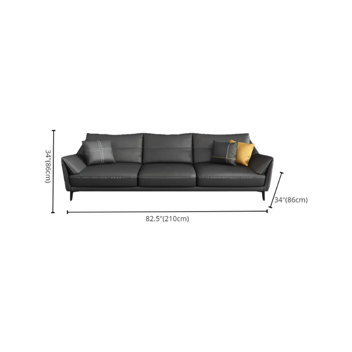 Black Tear Resistant Leather Foam Sofa with Pillow Image - 17
