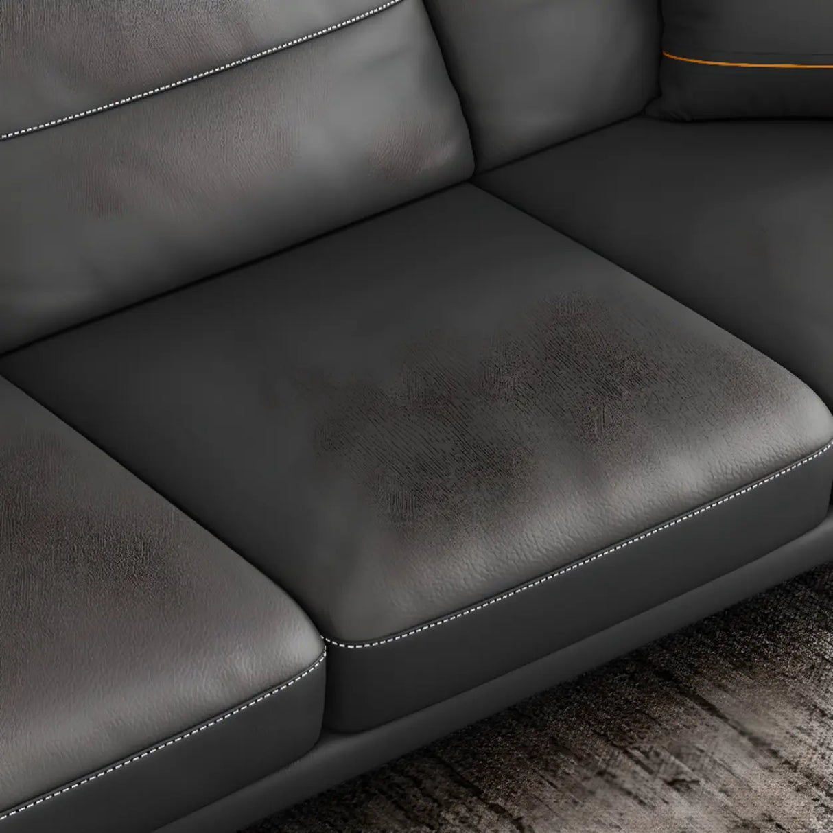 Black Tear Resistant Leather Foam Sofa with Pillow Image - 9